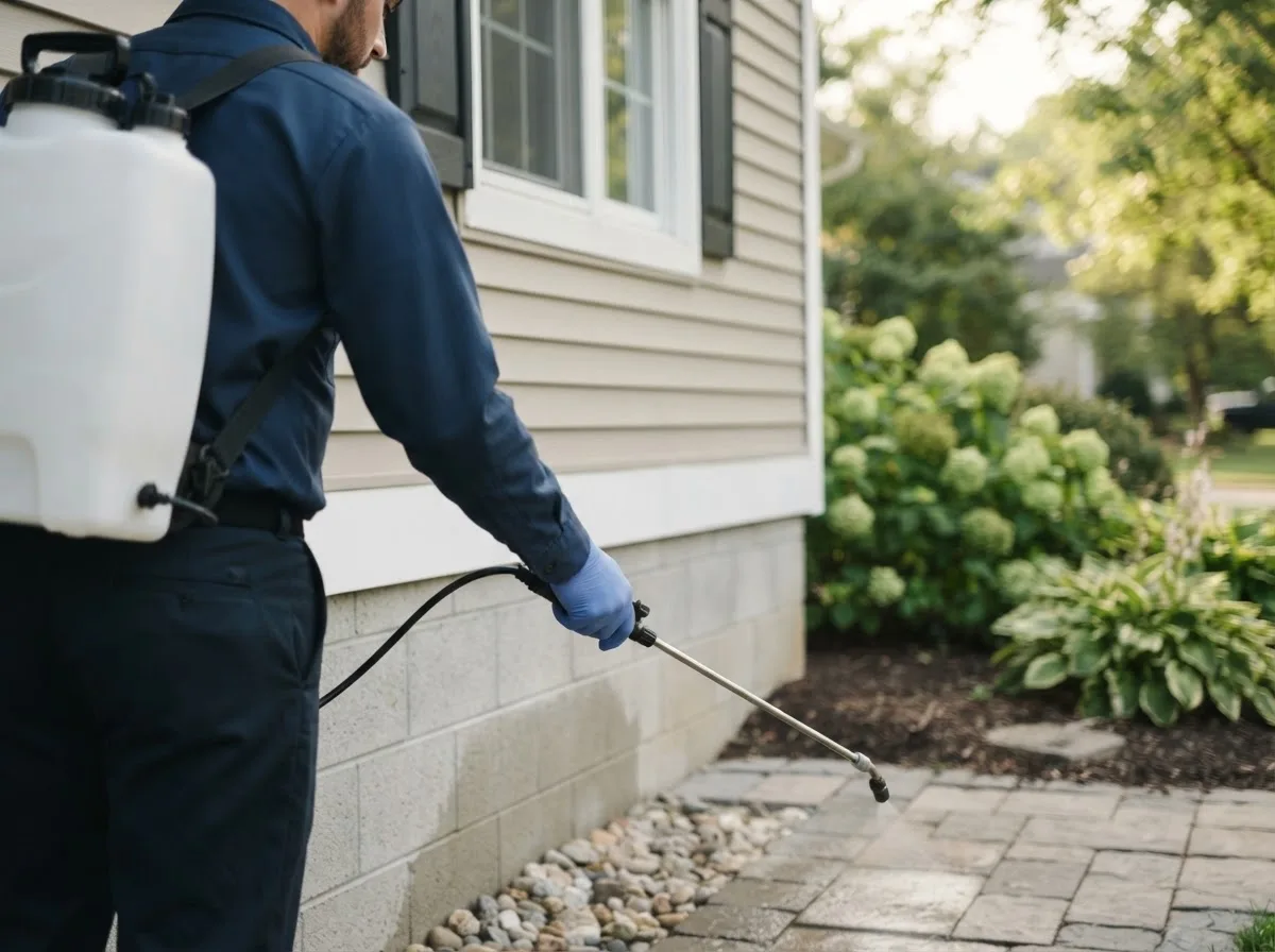Pest control technician inspecting a home in Collinsville, TX